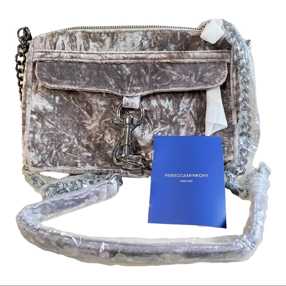 New Rebecca Minkoff Crushed Velvet Shoulder Bag Purse Chain Strap